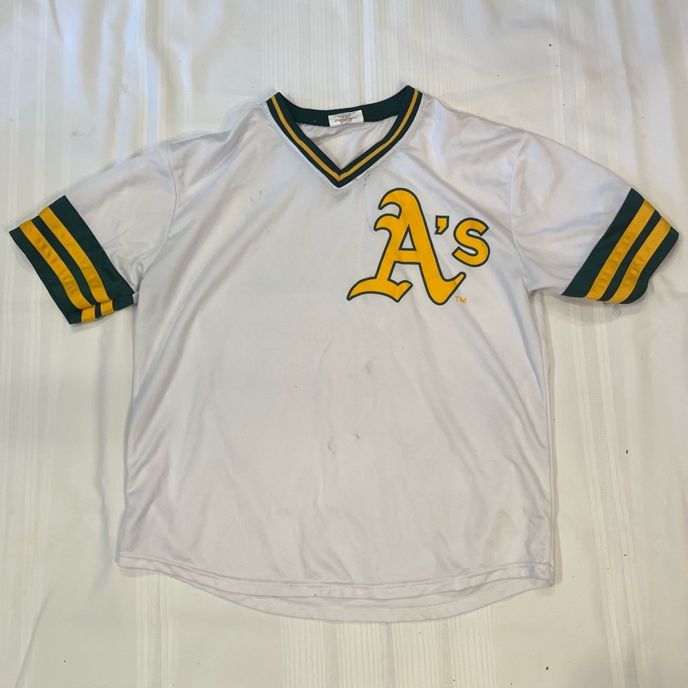 Kids White and Green A's Jersey